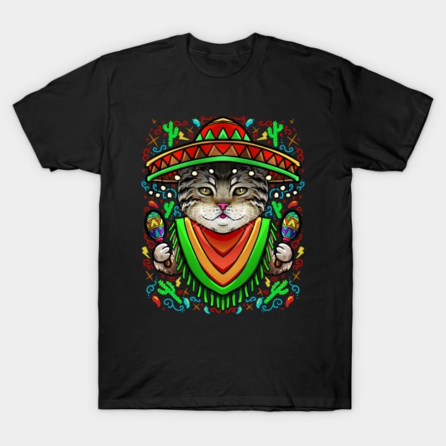 Cinco De Mayo Cat T-Shirt by BDAZ